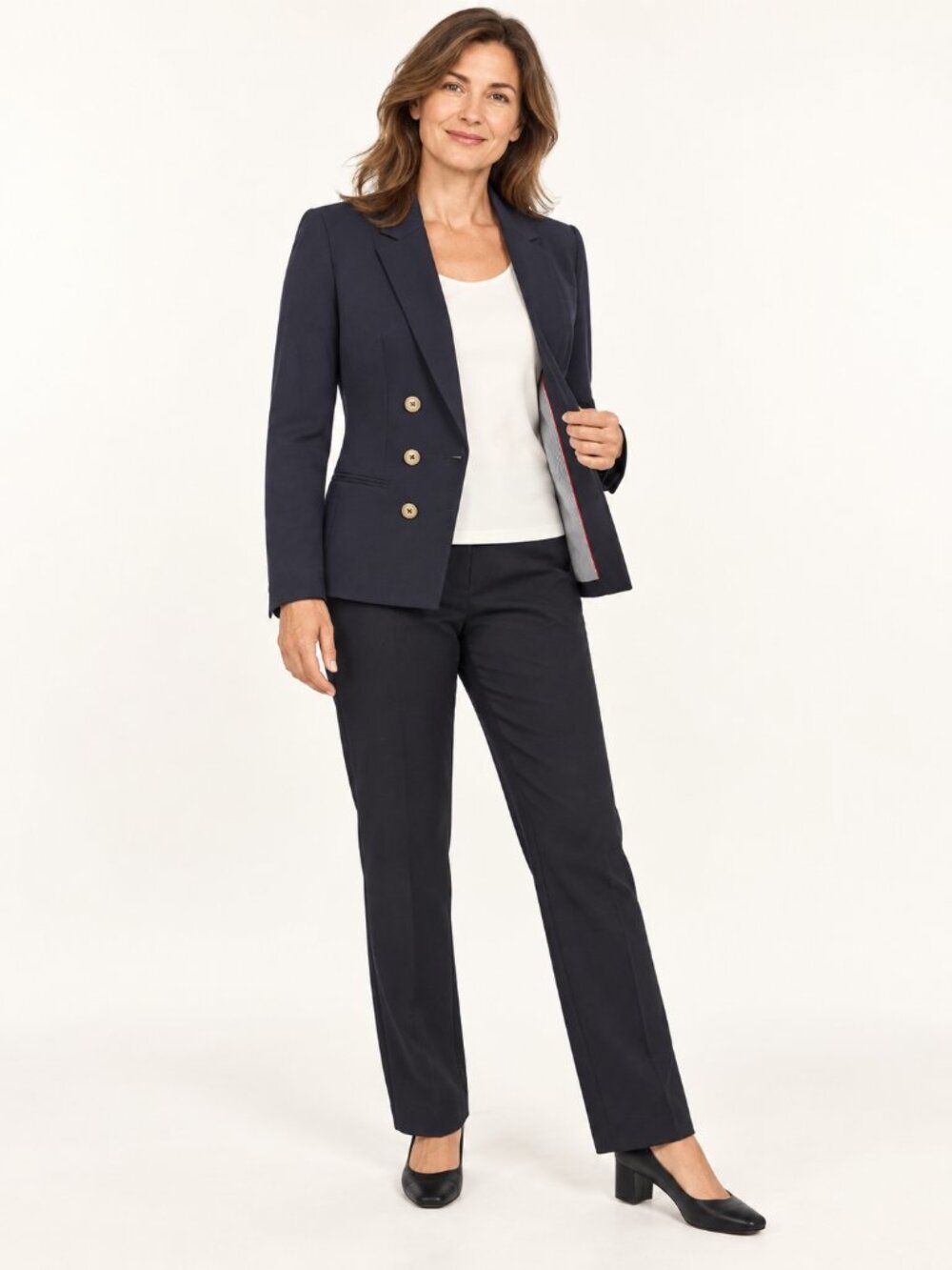 LAURA Navy Double-Breasted Blazer with Gold Buttons